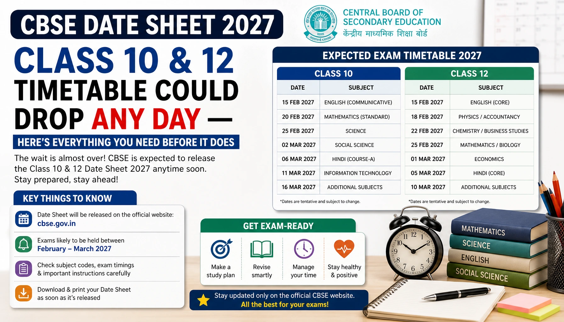 CBSE Date Sheet 2027 Class 10 & 12 Timetable Could Drop Any Day — Here's Everything You Need Before It Does