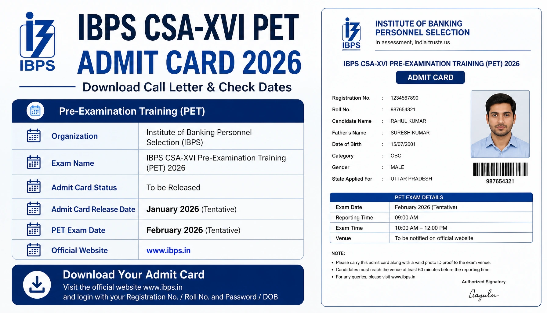 IBPS CSA-XVI PET Admit Card 2026: Download Call Letter & Check Dates