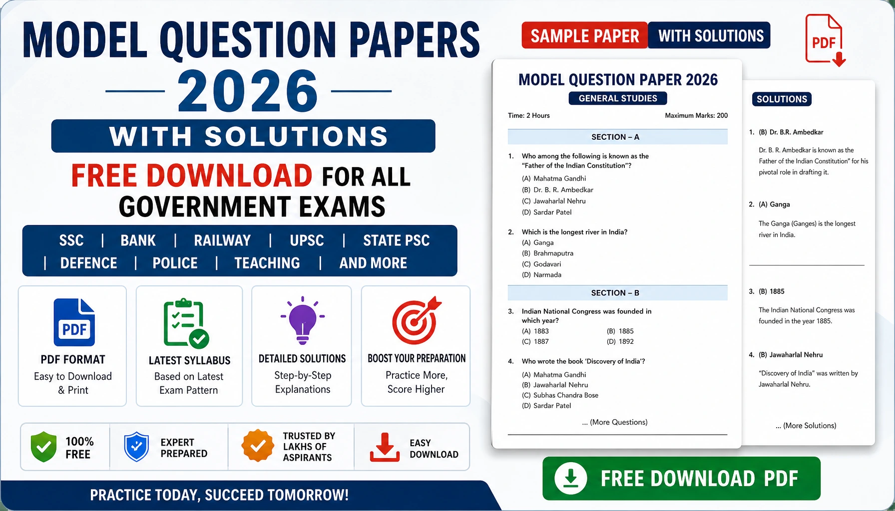 Model Question Papers PDF 2026 with Solutions – Free Download for All Government Exams