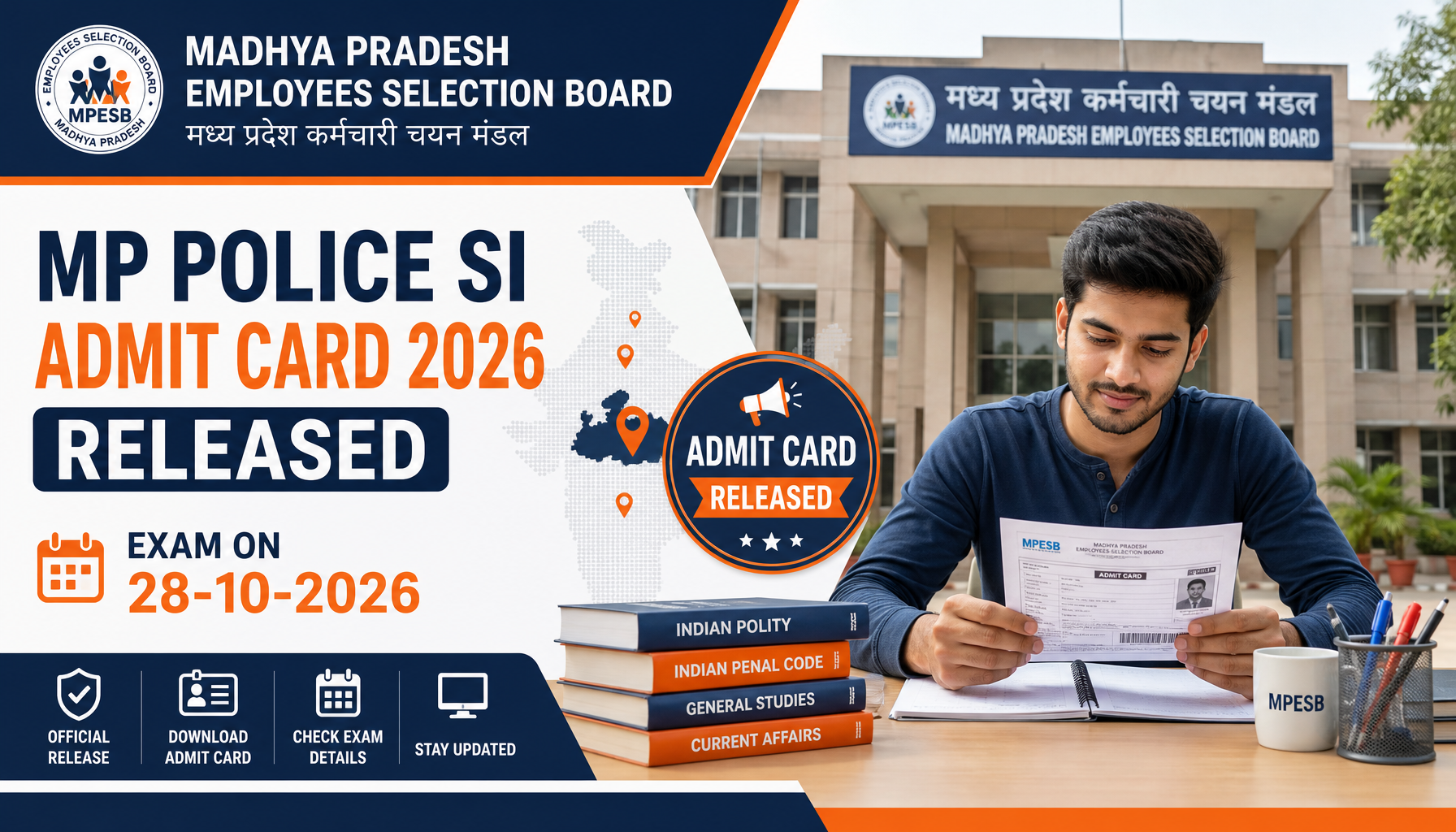 MP Police SI Admit Card 2026 Released, Exam on 28-10-2026