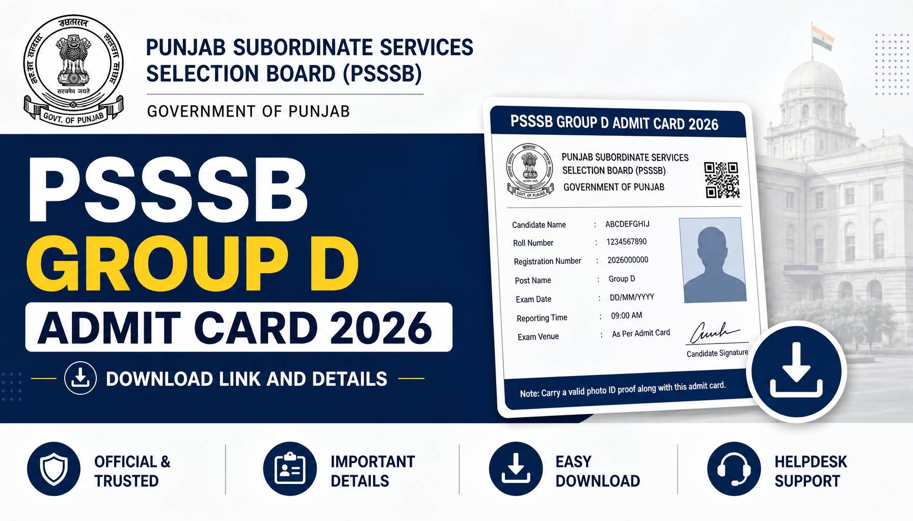 PSSSB Group D Admit Card 2026: Download Link and Details