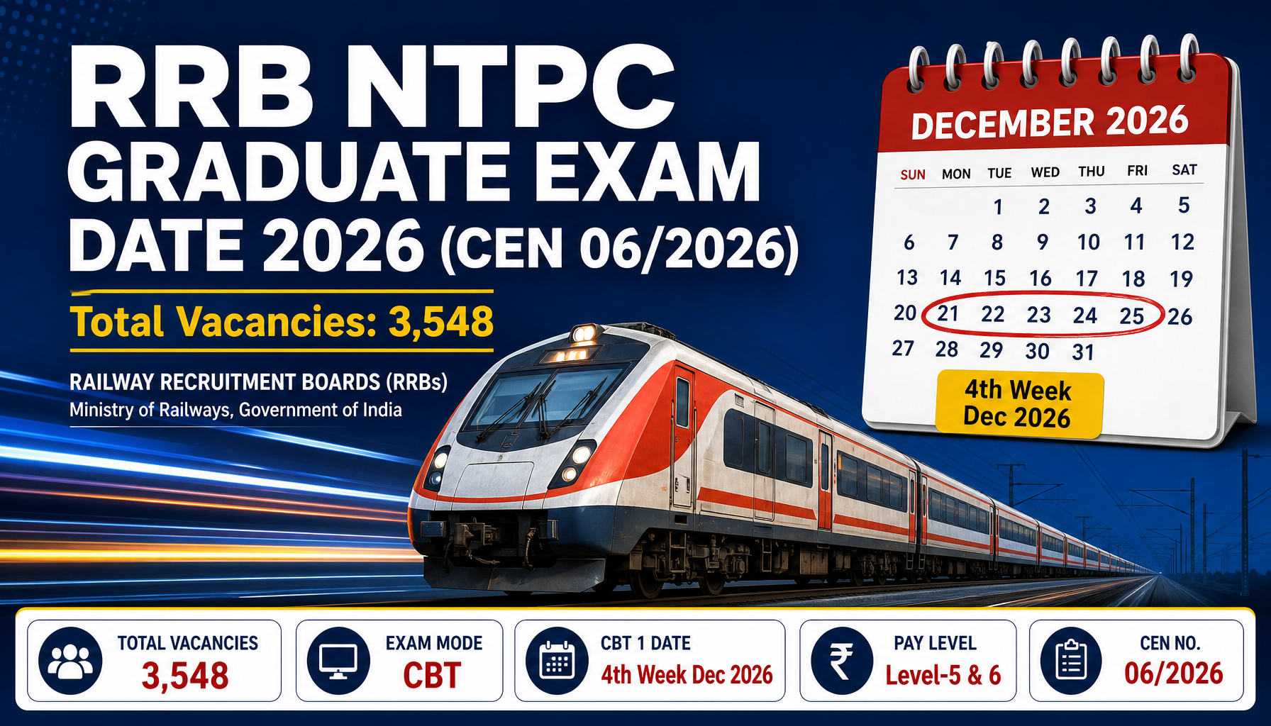 RRB NTPC Graduate Exam Date 2026 OUT: CEN 06/2026 CBT 1 Schedule