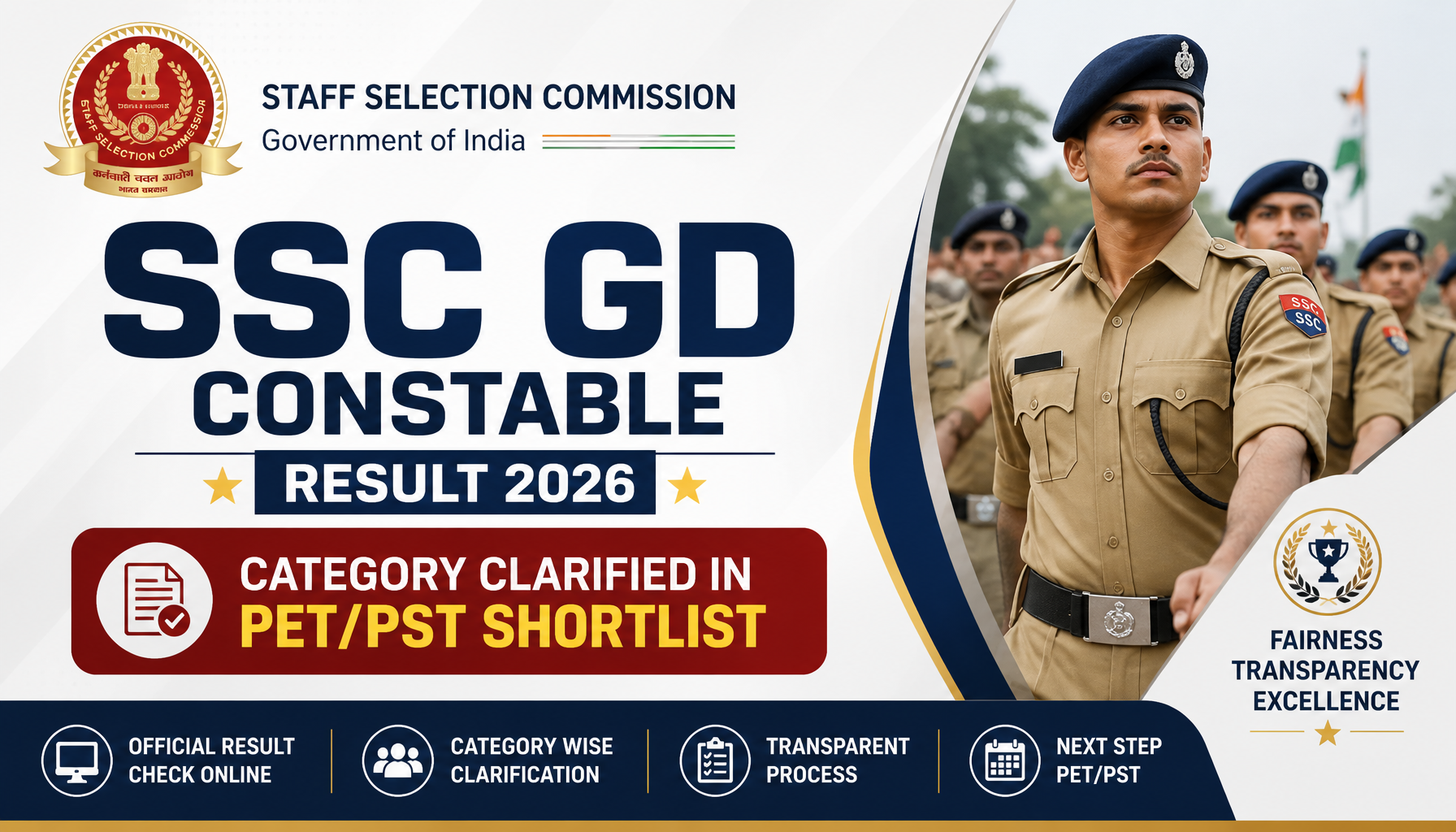 SSC GD Constable Result 2026: Category Clarified in PET/PST Shortlist