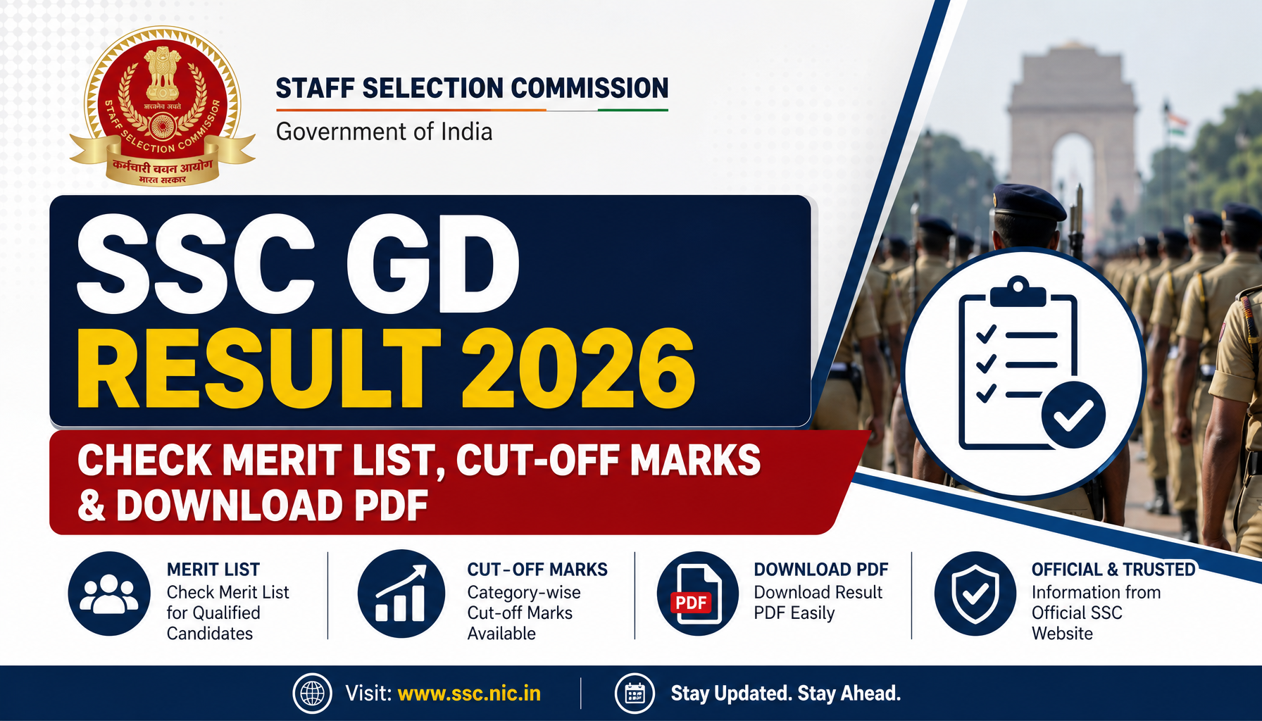 SSC GD Result 2026: Check Merit List, Cut-off Marks & Download PDF
