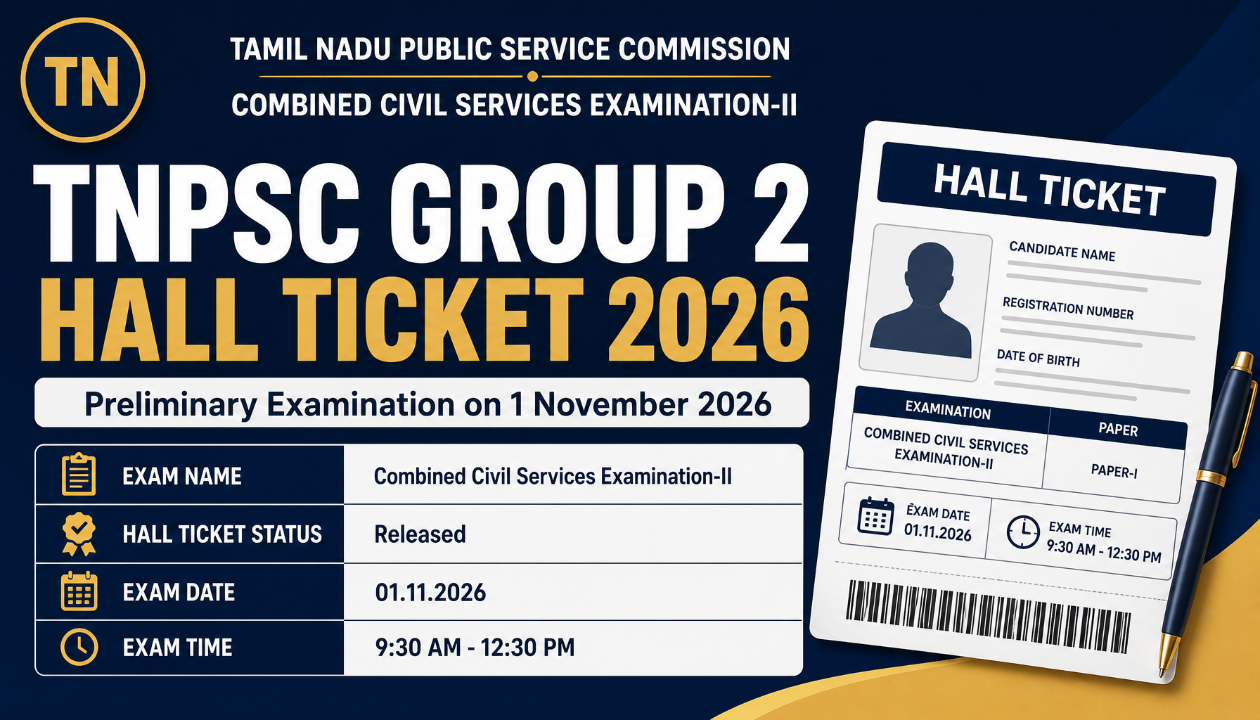 TNPSC Group 2 Hall Ticket 2026: Download Prelims Admit Card
