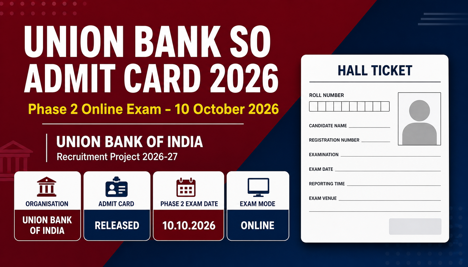 Union Bank SO Admit Card 2026: Download Phase 2 Hall Ticket, Exam Date